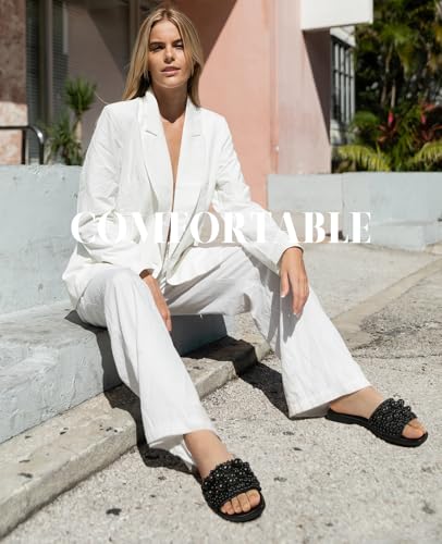 Black White Sandals Women Flat Sandals Comfortable Womens Slide Sandals Fashion Flat Sandals for Women 2025 Summer