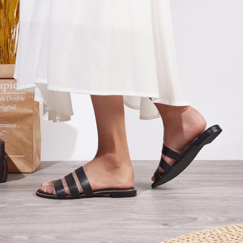 Women's Flat Sandals Dressy Open Toe Round Toe Slide Sandals Comfortable Casual Beach Slip on Slippers for Summer
