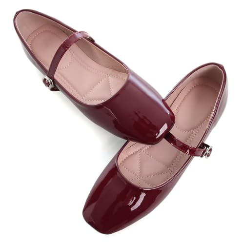 Leather Flats for Women Comfortable Square Toe Slip On Flats Soft Work Flats Retro Mary Jane Flats
