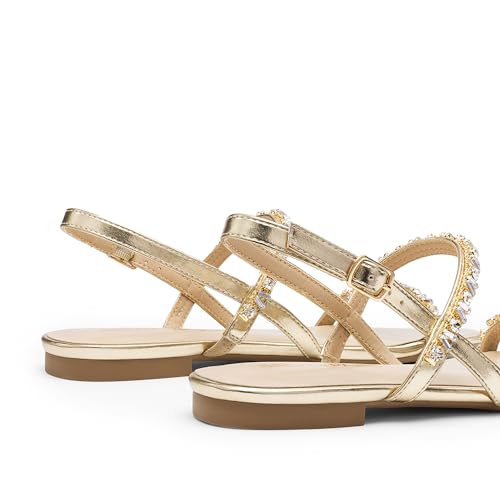 Women's Rhinestone Sandals Open Toe Casual Dressy Sparkly Comfortable Flat Summer Shoes
