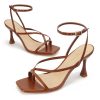 Women's Strappy High Heels Sandals Square Open Toe Ankle Strap Slingback Thong Stilettos Shoes for Wedding