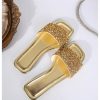 Women's Rhinestone Sandals Glitter Strappy Sequin Shoes Square Toe Sparkly Flat Sandals