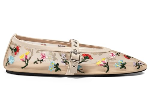 Womens Mesh Ballet Flats Mary Jane Fishnet Ballerina Buckle Strap Comfortable Causal Dress Shoes