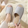 Women Mens Unisex Washable Cotton Open-Toe Home Slippers Indoor Shoes Casual Flax Soft Non-Slip Sole Shoes