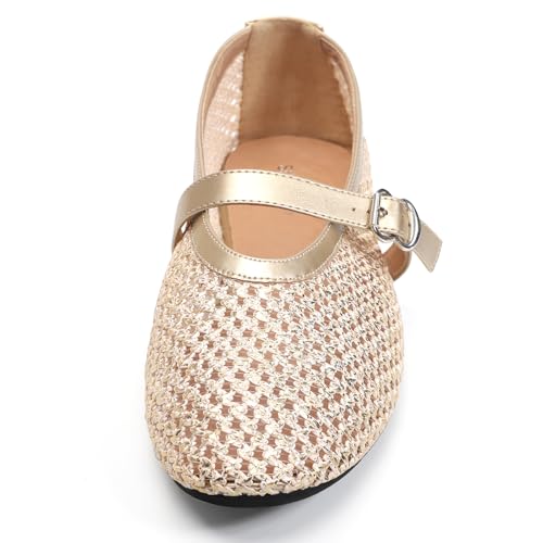 Mesh Ballet Flats for Women Adjustable Strap Mary Jane Flats Casual Office Shoes