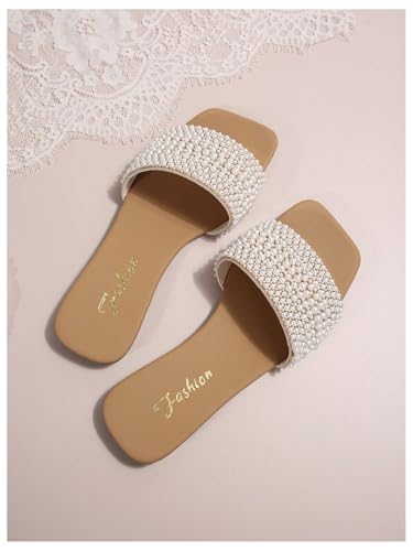 Women's Pearls Slide Sandals Open Toe Slip On Summer Sandals