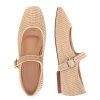 Raffia Ballet Flats Shoes for Women, Woven Mary Jane Flats with Strap Closed Square Toe Ballerina Flat Causal Daily Dress Shoes