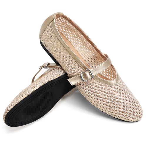 Mesh Ballet Flats for Women Adjustable Strap Mary Jane Flats Casual Office Shoes