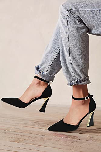 Womens Pumps Point Closed Toe Heels Buckle Ankle Strap D'Orsay Heeled Sandals