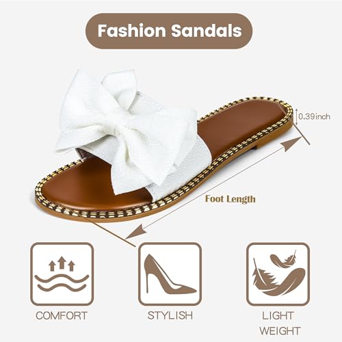 Women's Bow Knot Slides Open Toe Flat Sandals Summer Slip On Slippers