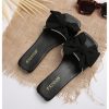 Women's Bow Square Toe Flat Sandals Summer Slides Slip On Sandals