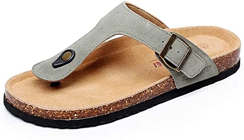 Women Slide Men Cork Sandal Flat Adjustable Leather Casual Open Toe Shoes Flip-flops Summer