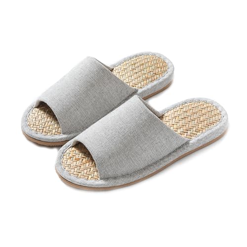 Women Mens Unisex Washable Cotton Open-Toe Home Slippers Indoor Shoes Casual Flax Soft Non-Slip Sole Shoes