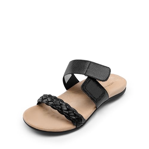 Women's Arch Support Slides Flat Sandals Soft Cushion Slippers With Adjustable Straps