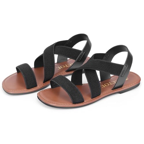 Wide Width Elastic Flat Sandals Open Toe Women Sandals Dressy Work Sandals