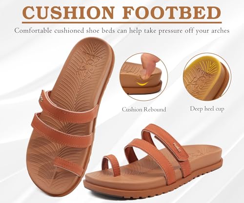 Womens Slides Sandals with Plantar Fasciitis Arch Support Fashion Comfort Adjustable Flat Sandals Ladies Lightweight Orthotic