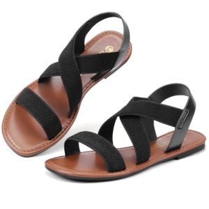 Wide Width Elastic Flat Sandals Open Toe Women Sandals Dressy Work Sandals