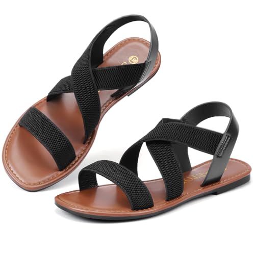 Wide Width Elastic Flat Sandals Open Toe Women Sandals Dressy Work Sandals