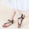 Womens Sandals Flats Shoes: Comfortable Bohemian Beaded Dressy Summer Flat Casual Ankle Strap Elastic Slip on Beach Sandal
