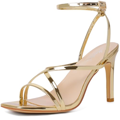 Strappy Heels for Women Square Open Toe Lace Up Heeled Sandals Ankle Strap Sexy Stiletto High Heels for Party, Prom, Dating,