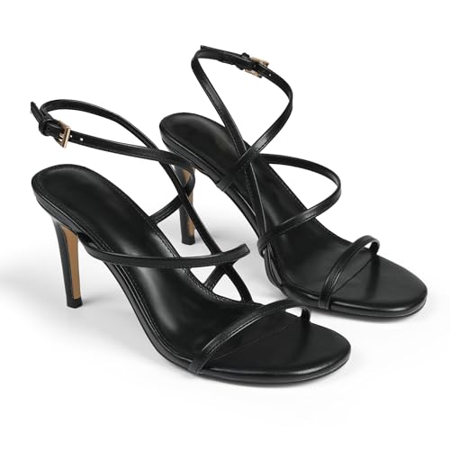 Strappy Heels for Womens Heeled Sandals Round Open Toe Slingback Stiletto Ankle Strap High Heels Dressy Comfortable Formal Shoes