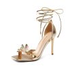 Lace Up High Heels Stilletos Gladiator Open Square Toe Fashion Dressy Wedding Bridal Pumps Sandals