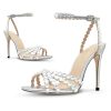 Rhinestone High Heels Stiletos Heels for Women Strappy Buckle Heels Round Toe Sexy Dressy Pumps Sandals
