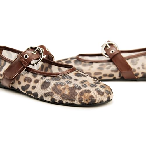 Leopard Flats for Women Mesh Flats Ballet Flats Mary Jane Flats Women's Dress Shoes Ballet Shoes