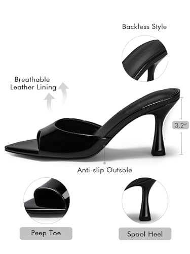 Womens Heeled Mules Pointed Peep Toe High Heels Slip On Backless Mule Sandals Dress Shoes