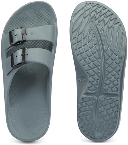 Women and Men Wide Width Recovery Sandals Plantar Fasciitis Arch Support Orthotic Slides Adjustable Double Buckle Thick Sole