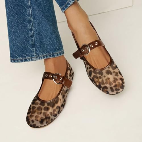 Leopard Flats for Women Mesh Flats Ballet Flats Mary Jane Flats Women's Dress Shoes Ballet Shoes
