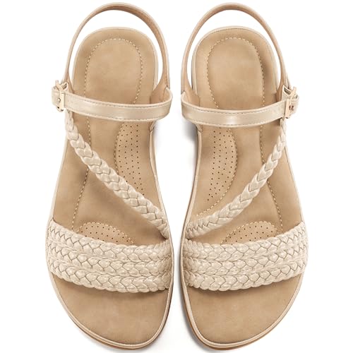Dressy Womens Sandals Summer: Comfortable Strappy Flats Sandals Women - Breathable Walking Woman Shoes