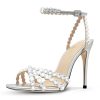 Rhinestone High Heels Stiletos Heels for Women Strappy Buckle Heels Round Toe Sexy Dressy Pumps Sandals
