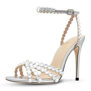 Rhinestone High Heels Stiletos Heels for Women Strappy Buckle Heels Round Toe Sexy Dressy Pumps Sandals