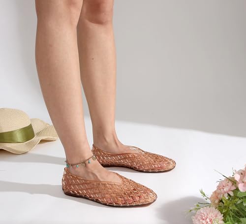 Women's Jelly Ballet Flats Mesh Casual Comfortable Jellies Shoes Clear Hollow Breathable Sandals