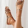 Women's Metallic Strappy Sparkly Sandals Dressy Cute Slip on Slide Vacation Summer Weeding Flats Sandals