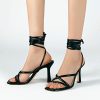 Womens Sandals Strappy Heels for Women Lace Up Square Open Toe Heels Tie Up High Heeled Sandals for Prom, Party, Daily Wear