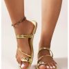 Women's Metallic Open Toe Ring Sandals Summer Strappy Flat Sandals