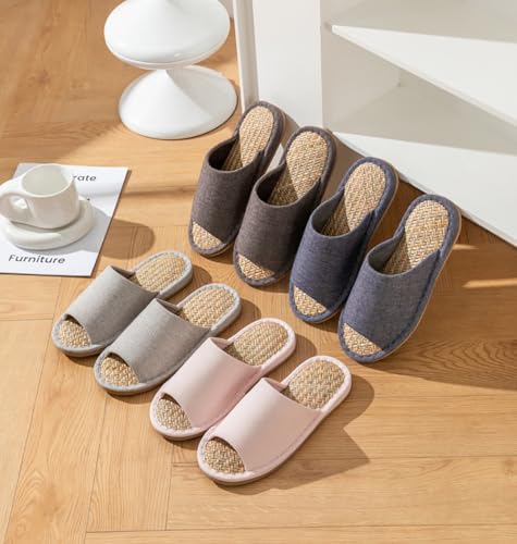 Women Mens Unisex Washable Cotton Open-Toe Home Slippers Indoor Shoes Casual Flax Soft Non-Slip Sole Shoes