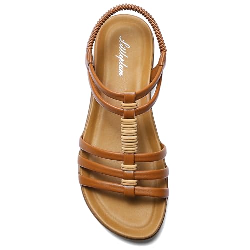 Womens Sandals Arch Support Summer Flat Gladiator Sandals Comfortable Beach Dressy Slides for Women