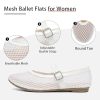 Women's Mesh Ballet Flats Round Toe Fishnet Ballerina Flats Buckle Strap Mary Jane Ballet Flats for Parties or Casual Dress