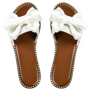 Women's Bow Knot Slides Open Toe Flat Sandals Summer Slip On Slippers