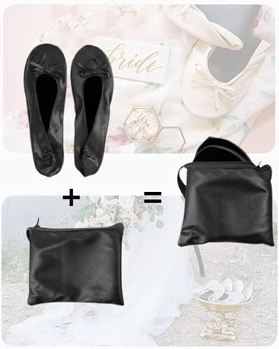 Stylish Foldable Ballet Flats for Women Portable Roll Up Travel Shoes for Wedding Bridesmaid Includes Carrying Pouch