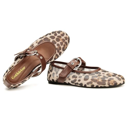 Leopard Flats for Women Mesh Flats Ballet Flats Mary Jane Flats Women's Dress Shoes Ballet Shoes