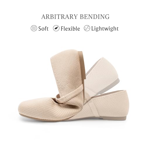 Knit Flats for Women Square Toe Flats Casual Ballet Flats with Ankle Strap,Mary Jane Shoes Women Comfortable for Dressy Office