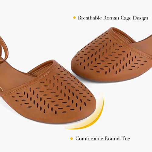 Womens Roman Ankle Strap Cage Closed Toe Flat Sandals