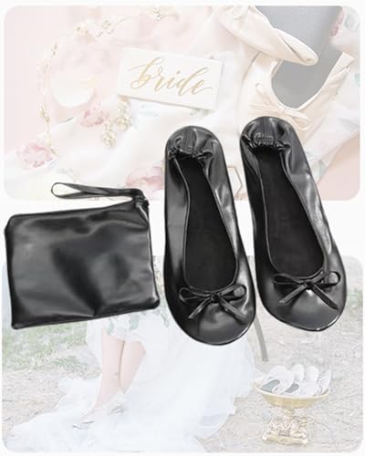 Stylish Foldable Ballet Flats for Women Portable Roll Up Travel Shoes for Wedding Bridesmaid Includes Carrying Pouch