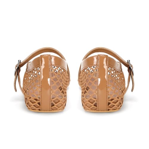 Mesh Ballet Flats for Women Buckle Strap Comfy Casual Office Fishnet Ballerina Flat Shoes