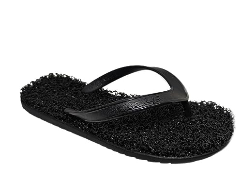 Flip Flops | Mens | Flat Classic Black | Exfoliating, Massaging and Relaxing | Comfortable & Lightweight Thong Sandals | 100%