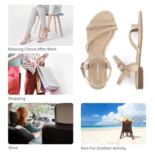 Women’s Flat Sandals Slip On Summer Gladiator Open Toe Braided Slingback Shoes